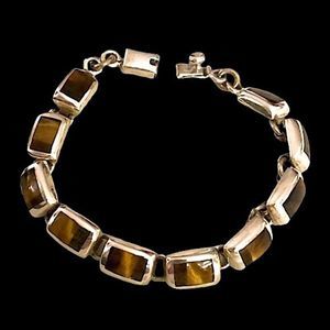 TAXCO Sterling Silver Tigers Eye Link Bracelet